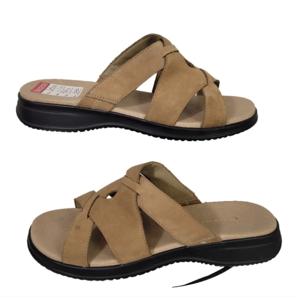 Easy Spirit Espatina Slide On Leather Sandals Light Brown / New Camel Nubuck - Picture 1 of 10